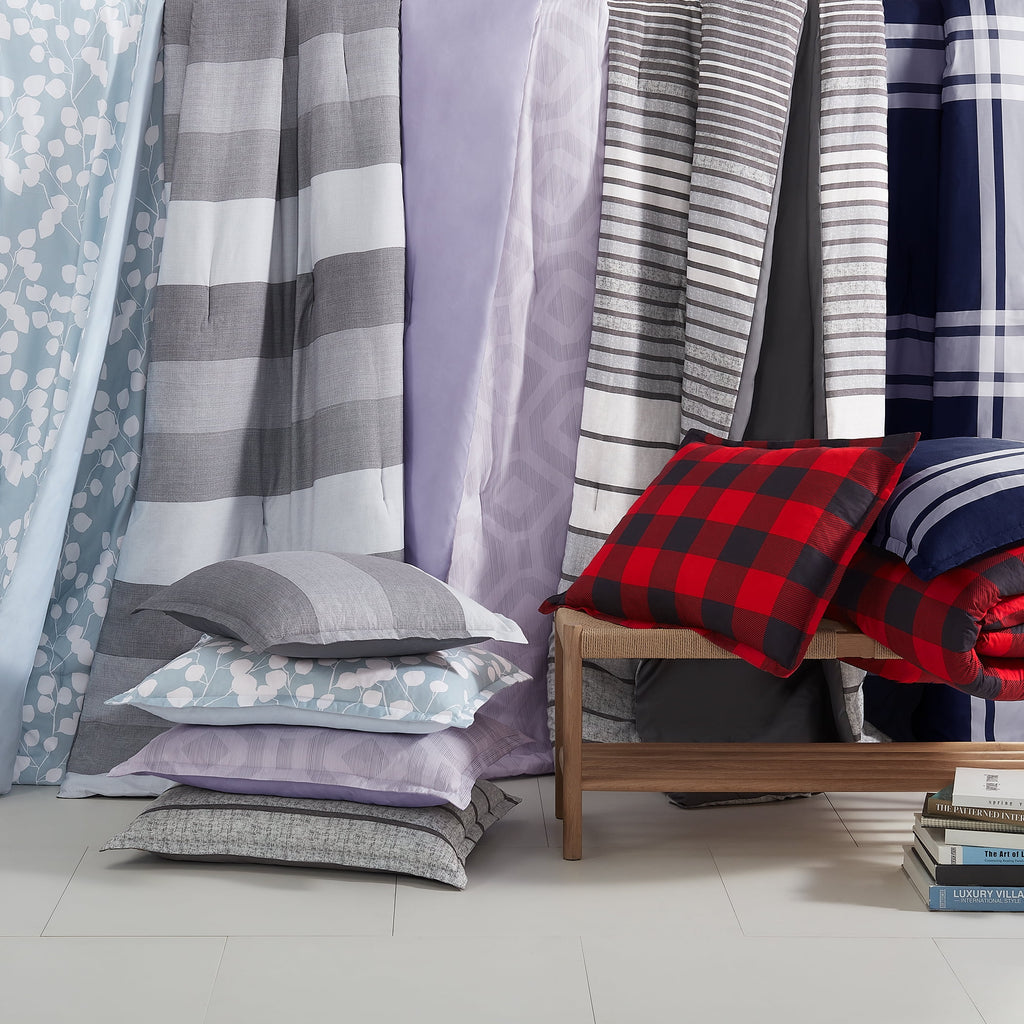 Serta Simply Clean Alex Red Buffalo Check Plaid 7-Piece Bedding Set, King