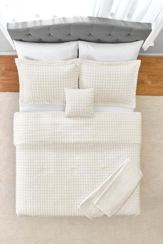 Mainstays 5-Piece Cream Cozy Plush Comforter Set, Full/Queen