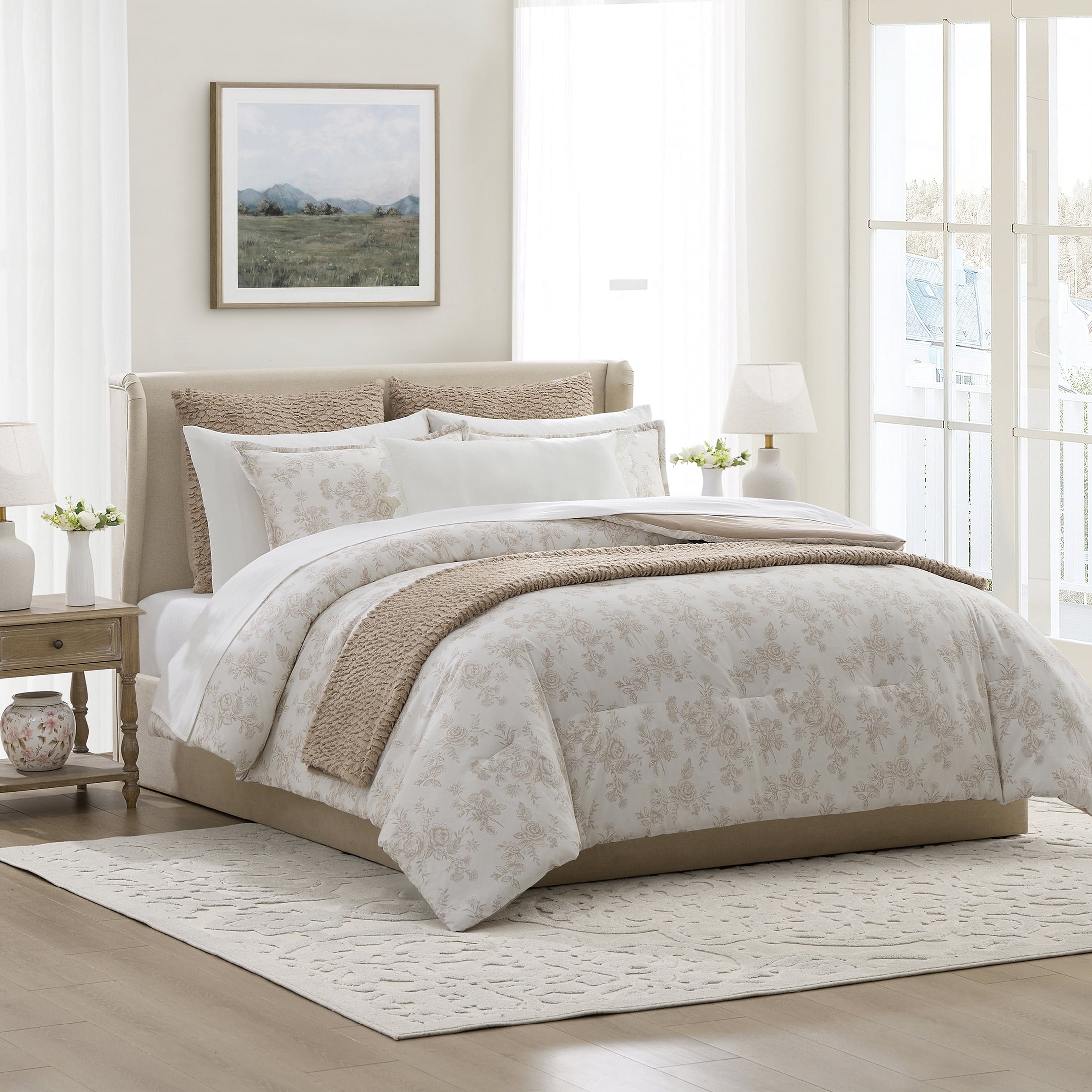 My Texas House Floral 11-Piece Comforter Set with Sheets, Taupe, Queen
