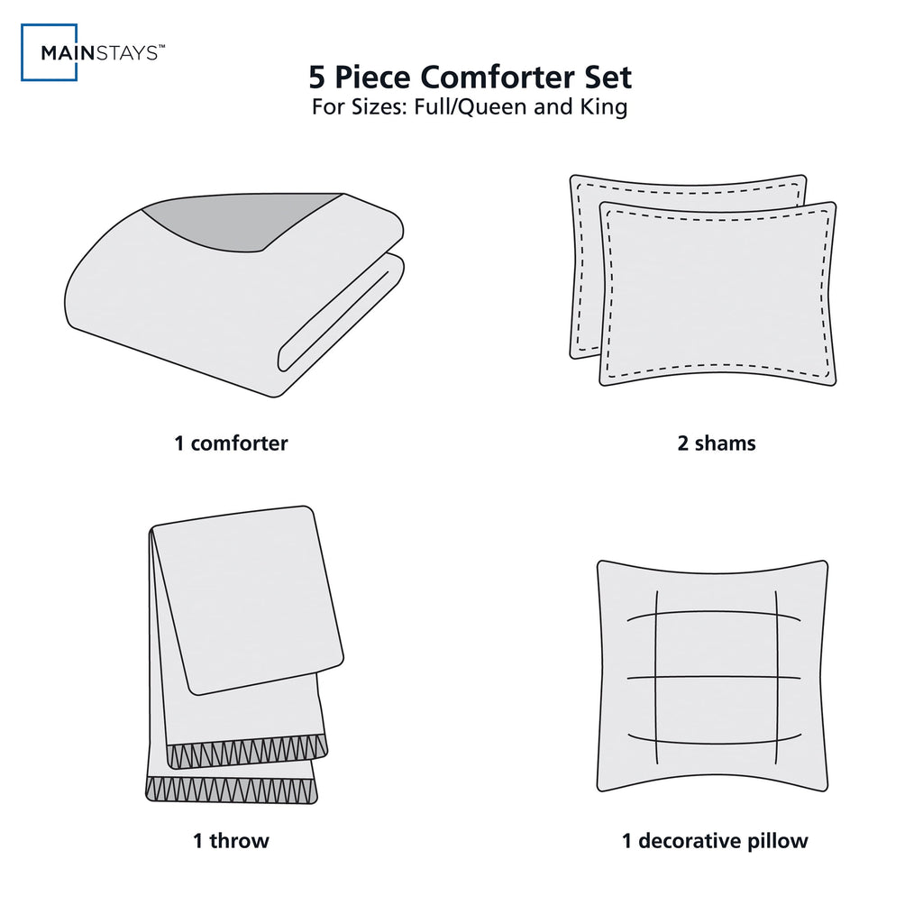 Mainstays 5-Piece Ivory Waffle Comforter Set, Full/Queen