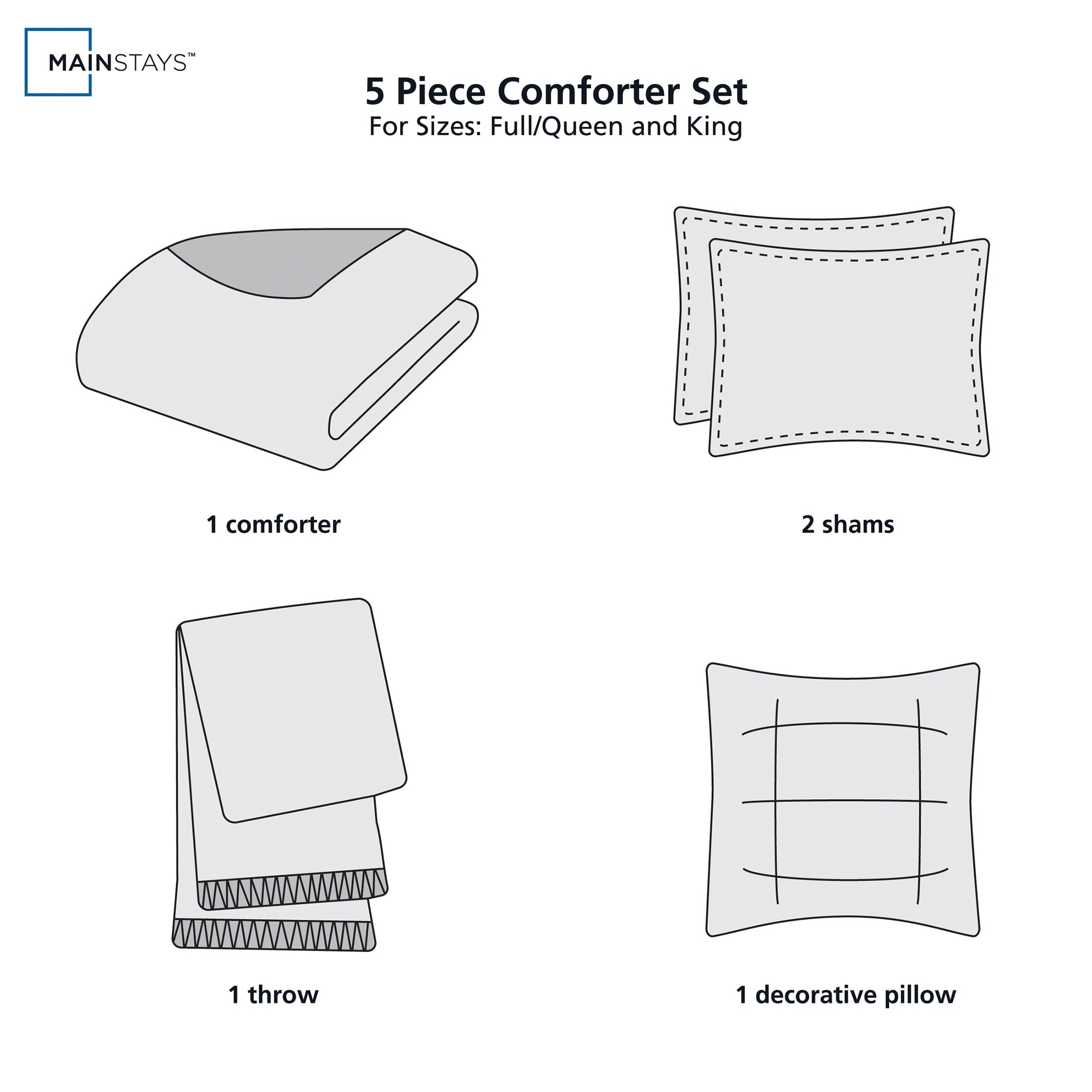 Mainstays 5-Piece Ivory Waffle Comforter Set, Full/Queen