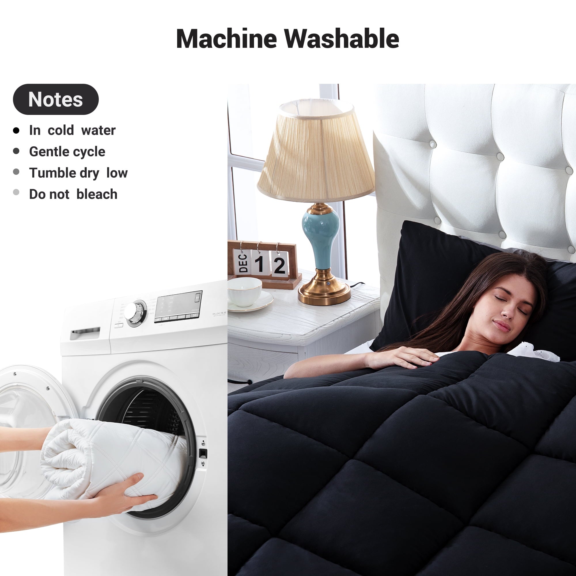 Yalamila Queen Size Comforter Set 3-Piece All-Season Down Alternative Reversible Comforter Set,Black/Grey,200GSM Cooling Quilted Duvet Insert,95 GSM Soft Cover Bed in a Bag