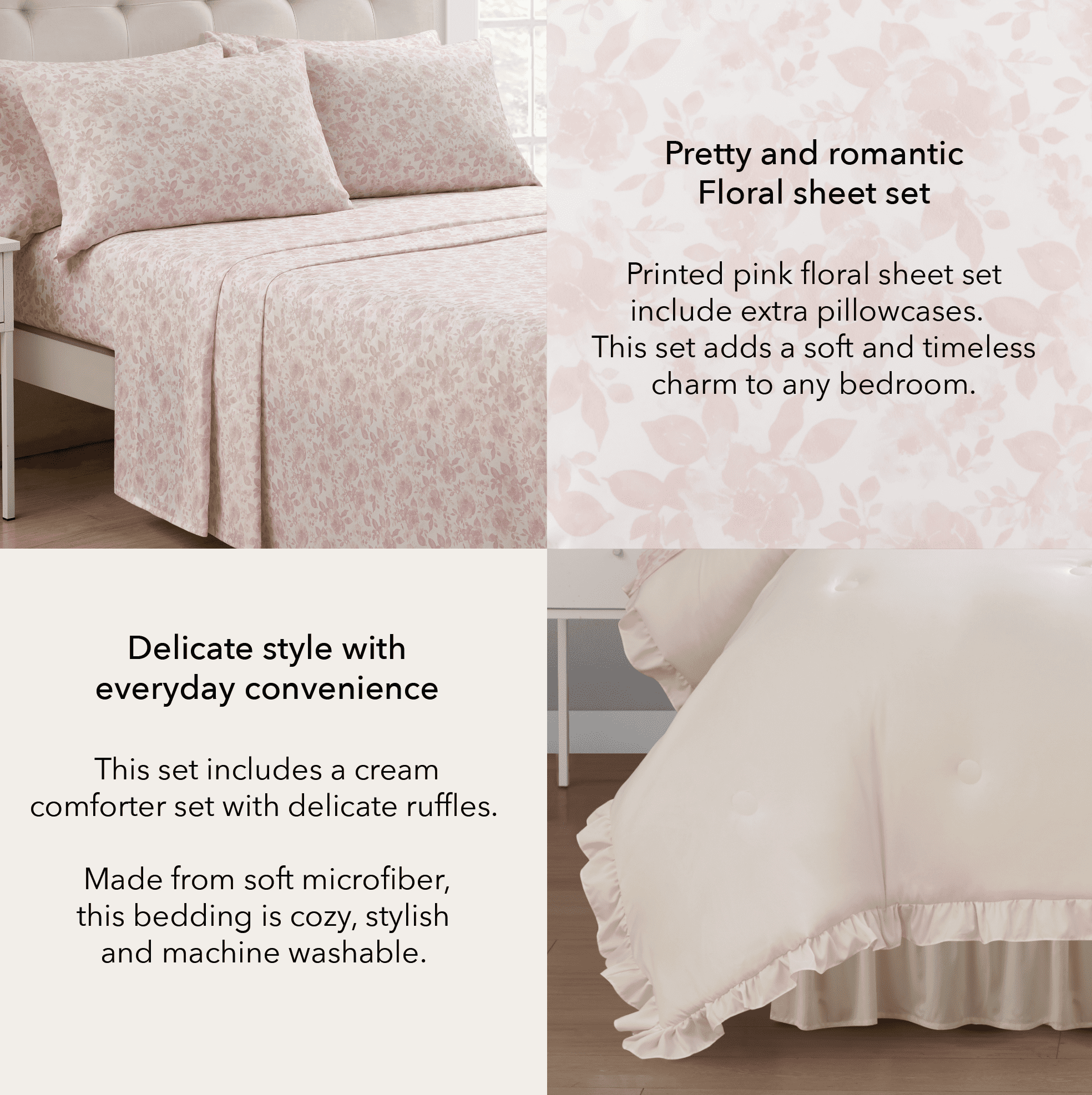 Mainstays 11-Piece Bed in a Bag Comforter Set with Sheets, Cream Ruffle, Queen