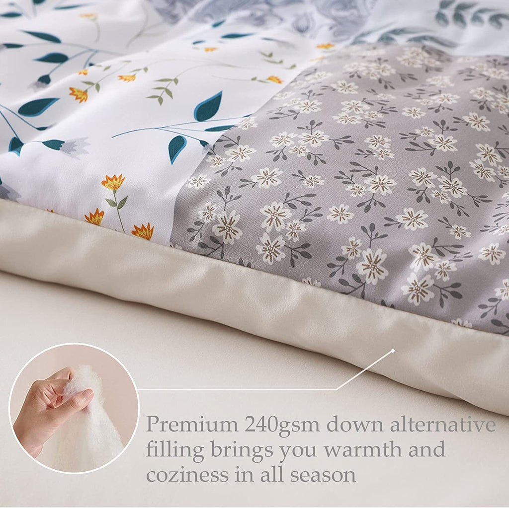 Whale Flotilla 3-Piece King Comforter Set, Soft Reversible Bedding Comforter Sets, Patchwork Printed Down Alternative Comforter Duvet for All Seasons, Grey