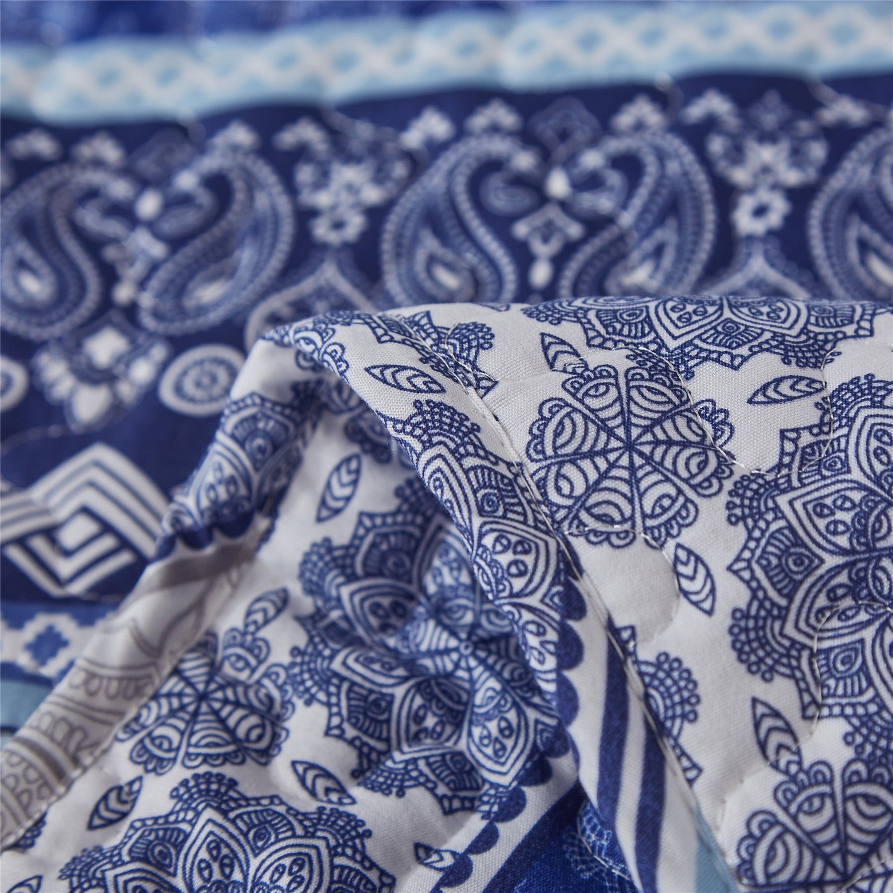 Dintszyayue Bohemian Quilt Set Queen Size,Blue Stripe 1Bedspread and 2Pillowcase Lightweight Adult(90"x96")