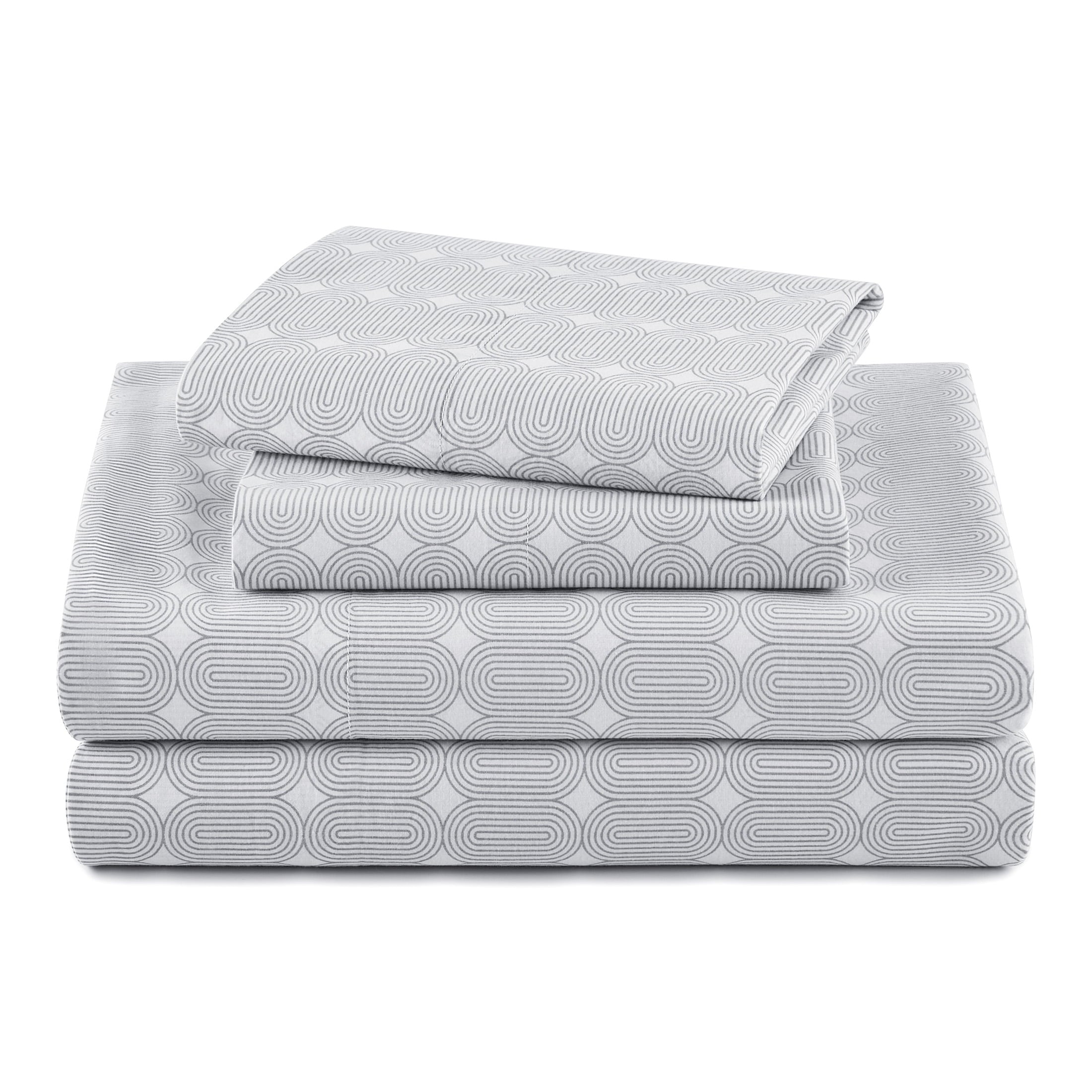 Beautiful Botanical 4-Piece 100% Cotton Washed Percale White Sheet Set, Queen by Drew Barrymore