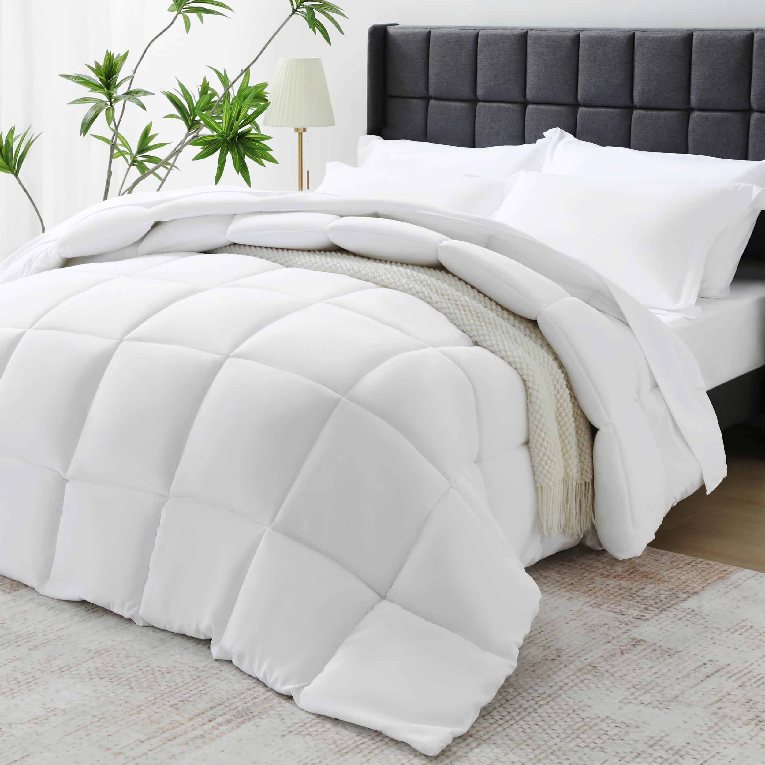 Vccoem 7 Piece Comforter Set Queen Size, All Season Bed in a Bag, Ultra Soft Bedding with Comforter, Sheets, Pillowcases & Shams, White