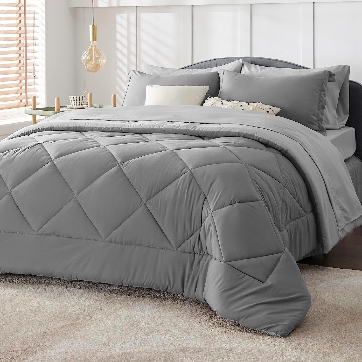 U by Bedsure Light Purple Twin Comforter Set - 5 Pieces Reversible Twin Bed in a Bag, Twin Bed Set Light Purple and Grey with Comforters, Sheets, Pillowcase & Sham