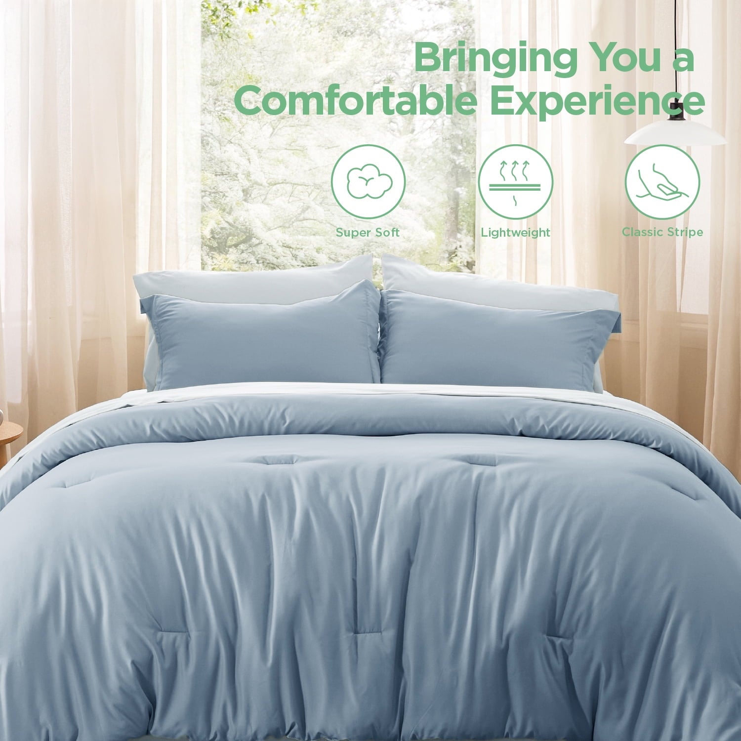 Queen Comforter Set Sage Green, 7 Pieces Soft Comforter with Sheets, Pillowcases & Shams, All Season Boho, Contrasting Design, 80GSM