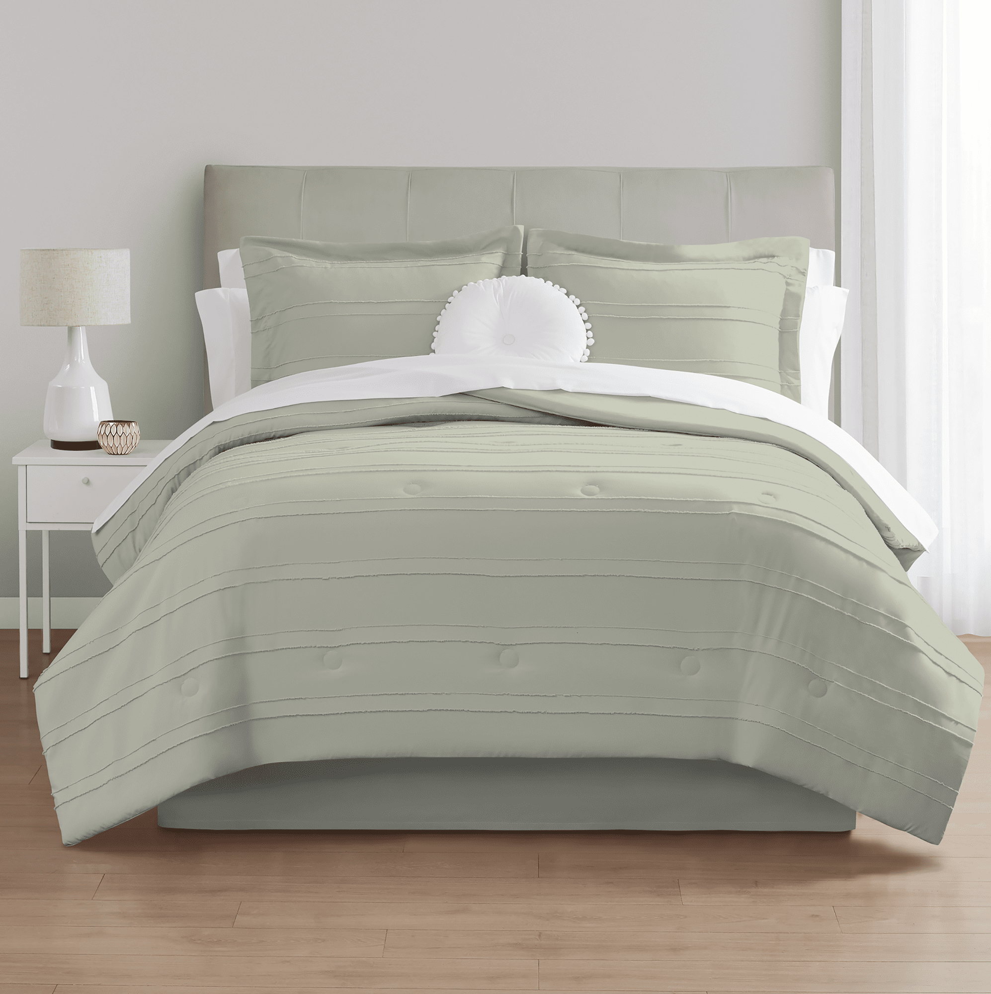 Mainstays 11-Piece Bed in a Bag Comforter Set with Sheets, Cream Ruffle, Queen