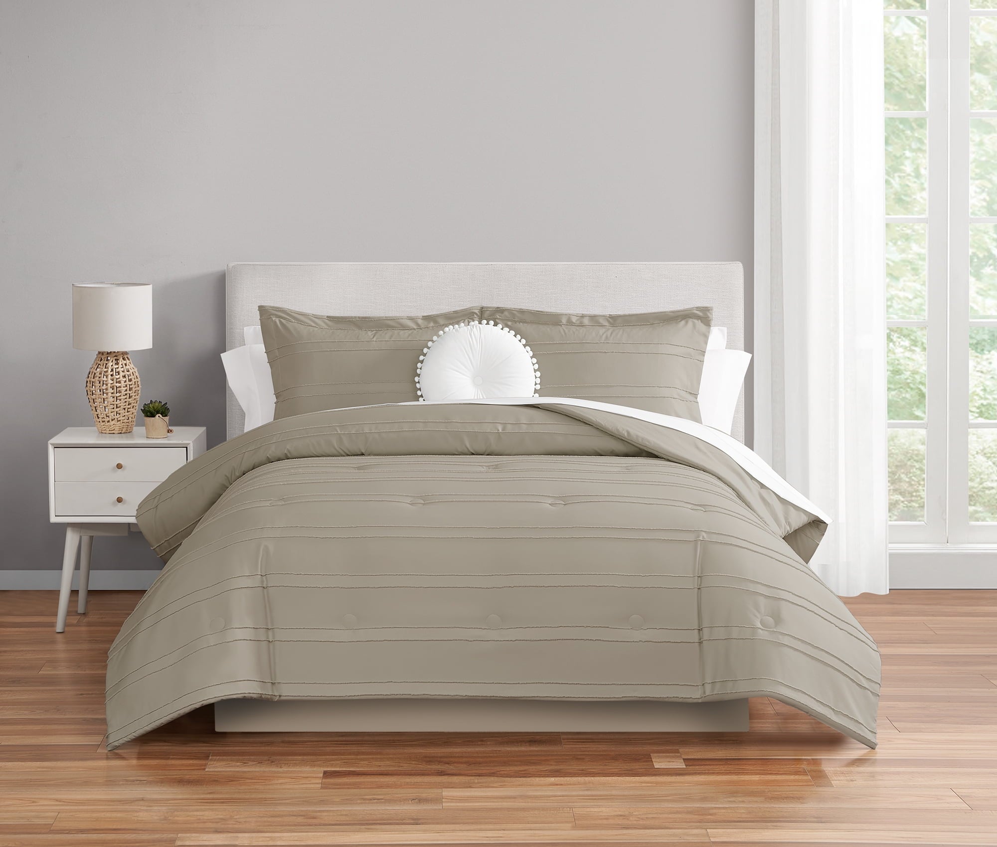 Mainstays 11-Piece Bed in a Bag Comforter Set with Sheets, Cream Ruffle, Queen