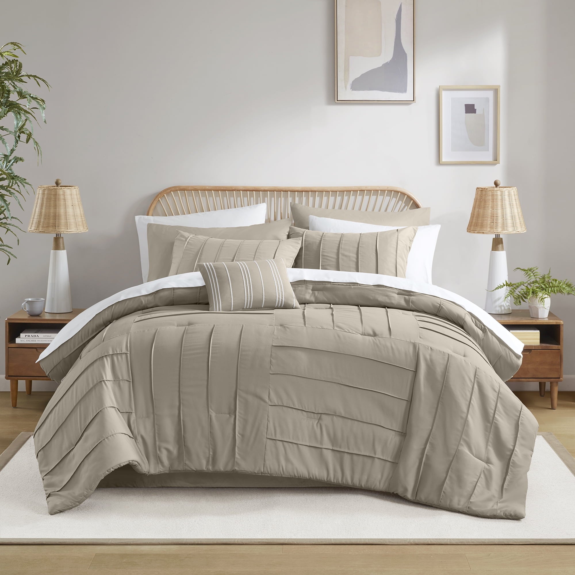 Mainstays 11-Piece Bed in a Bag Comforter Set with Sheets, Cream Ruffle, Queen