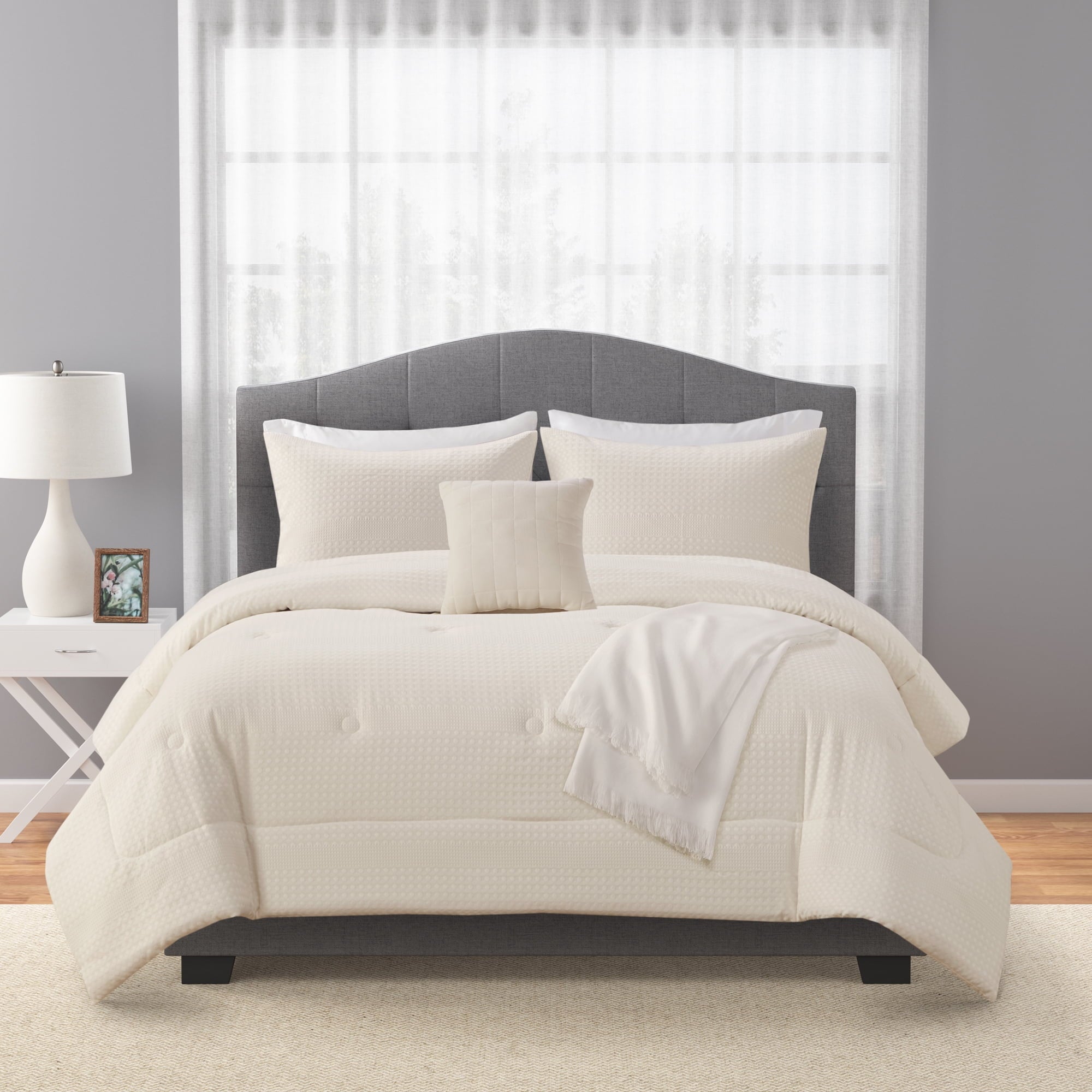 Mainstays 5-Piece Ivory Waffle Comforter Set, Full/Queen