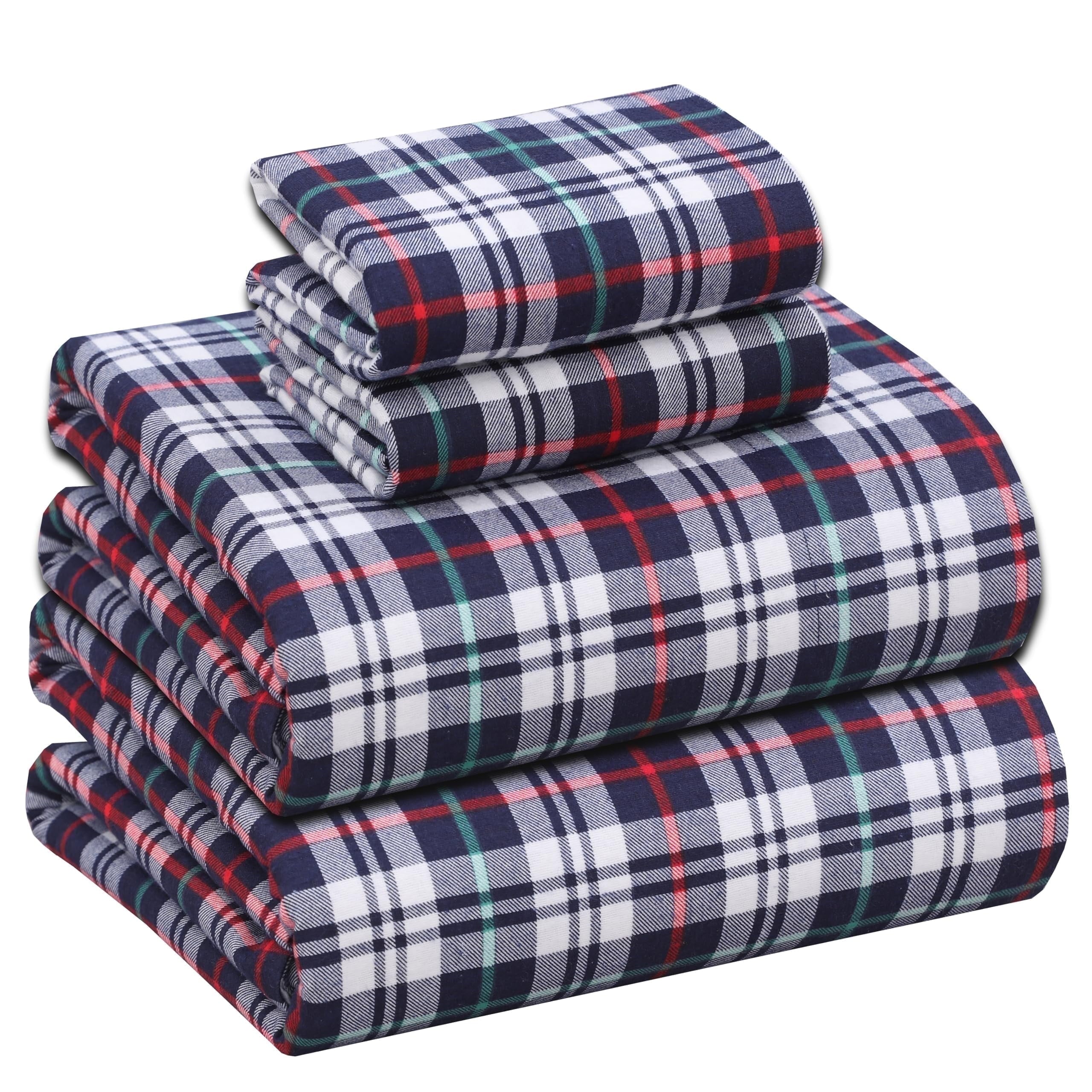 RUVANTI Flannel Sheets Queen Size - 100% Cotton Double Brushed Bed Sheets, Deep Pockets 16 Inches Queen Sheet Set, All Seasons Breathable & Extra Soft - Warm & Cozy, 4 Piece, Red Plaid