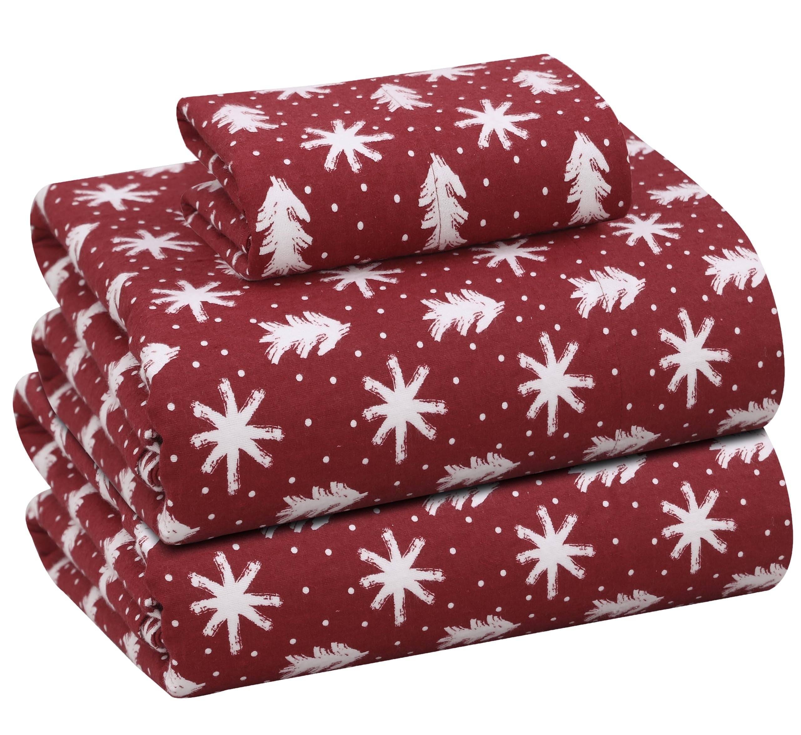 RUVANTI Flannel Sheets Queen Size - 100% Cotton Double Brushed Bed Sheets, Deep Pockets 16 Inches Queen Sheet Set, All Seasons Breathable & Extra Soft - Warm & Cozy, 4 Piece, Red Plaid