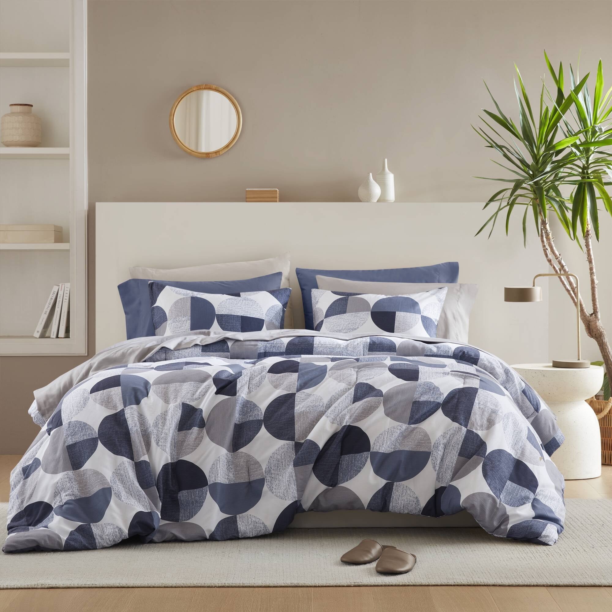 Regency Heights Queen Size Comforter Set, 9-Piece Bed in a Bag Queen, Round Geometric Print Bedding Comforter Set with Sheets, Yellow