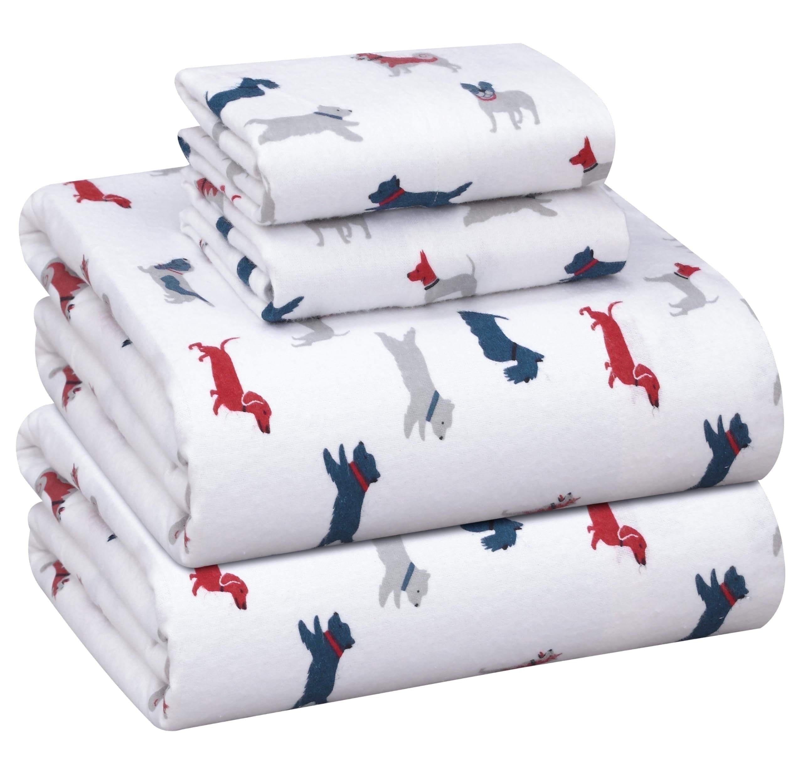 RUVANTI Flannel Sheets Queen Size - 100% Cotton Double Brushed Bed Sheets, Deep Pockets 16 Inches Queen Sheet Set, All Seasons Breathable & Extra Soft - Warm & Cozy, 4 Piece, Red Plaid