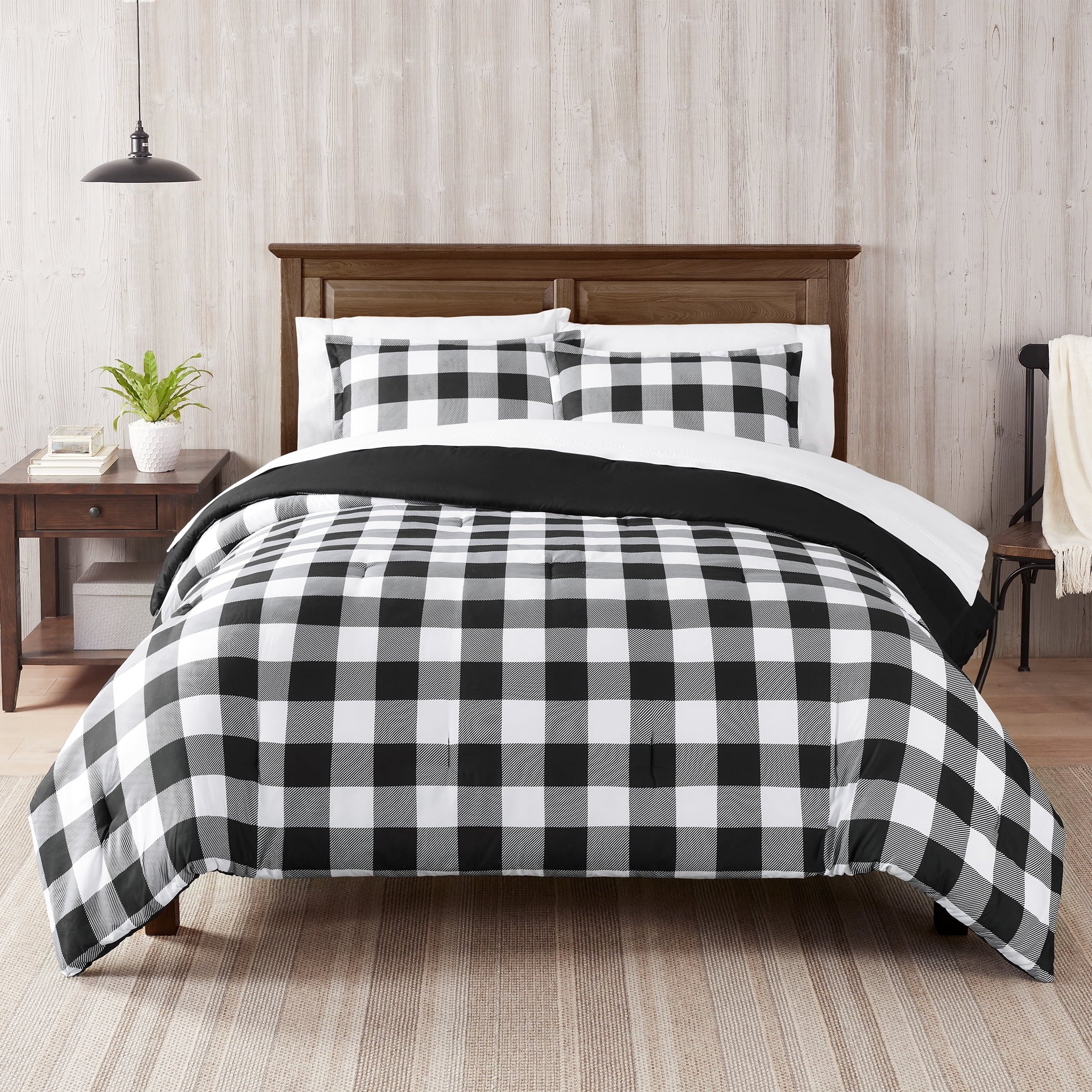 Serta Simply Clean Alex Red Buffalo Check Plaid 7-Piece Bedding Set, King