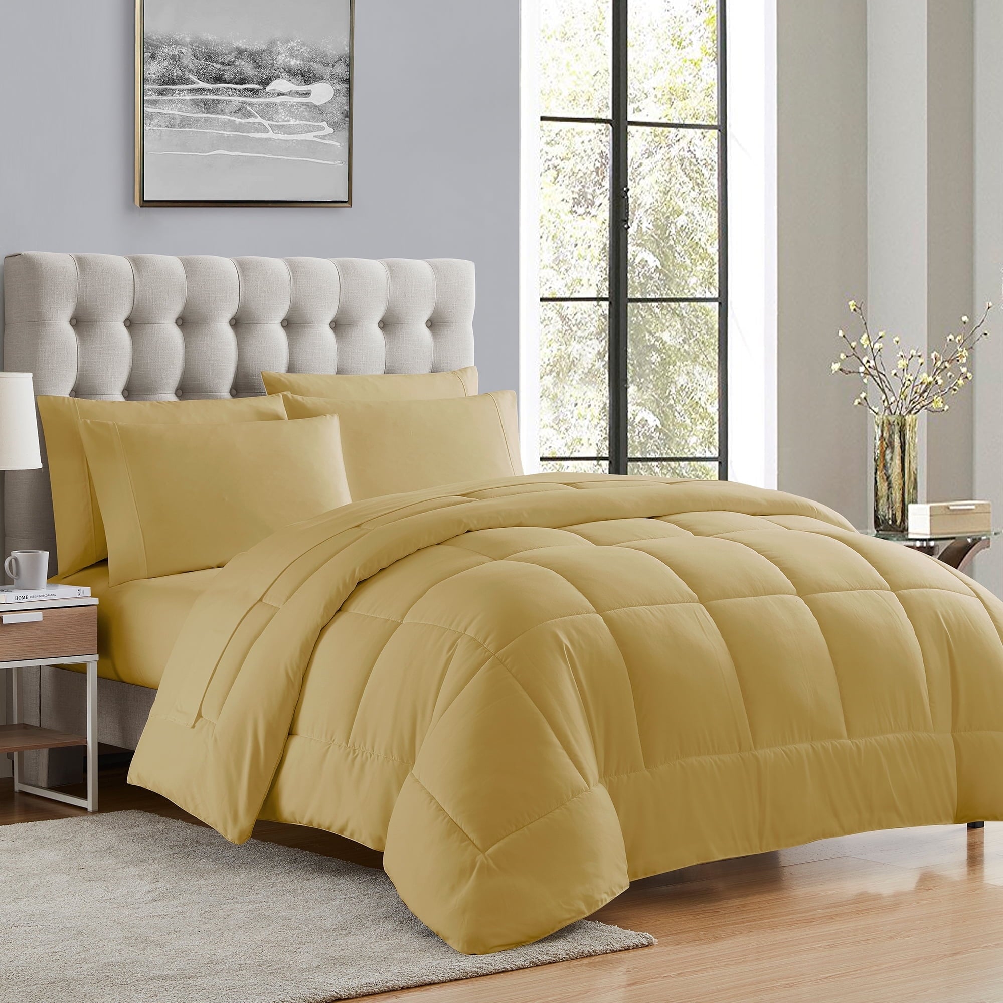 Supreme 5 Piece Bed-In-A-Bag All Season Solid Comforter & Sheet Set, Twin Extra-Long, Beige