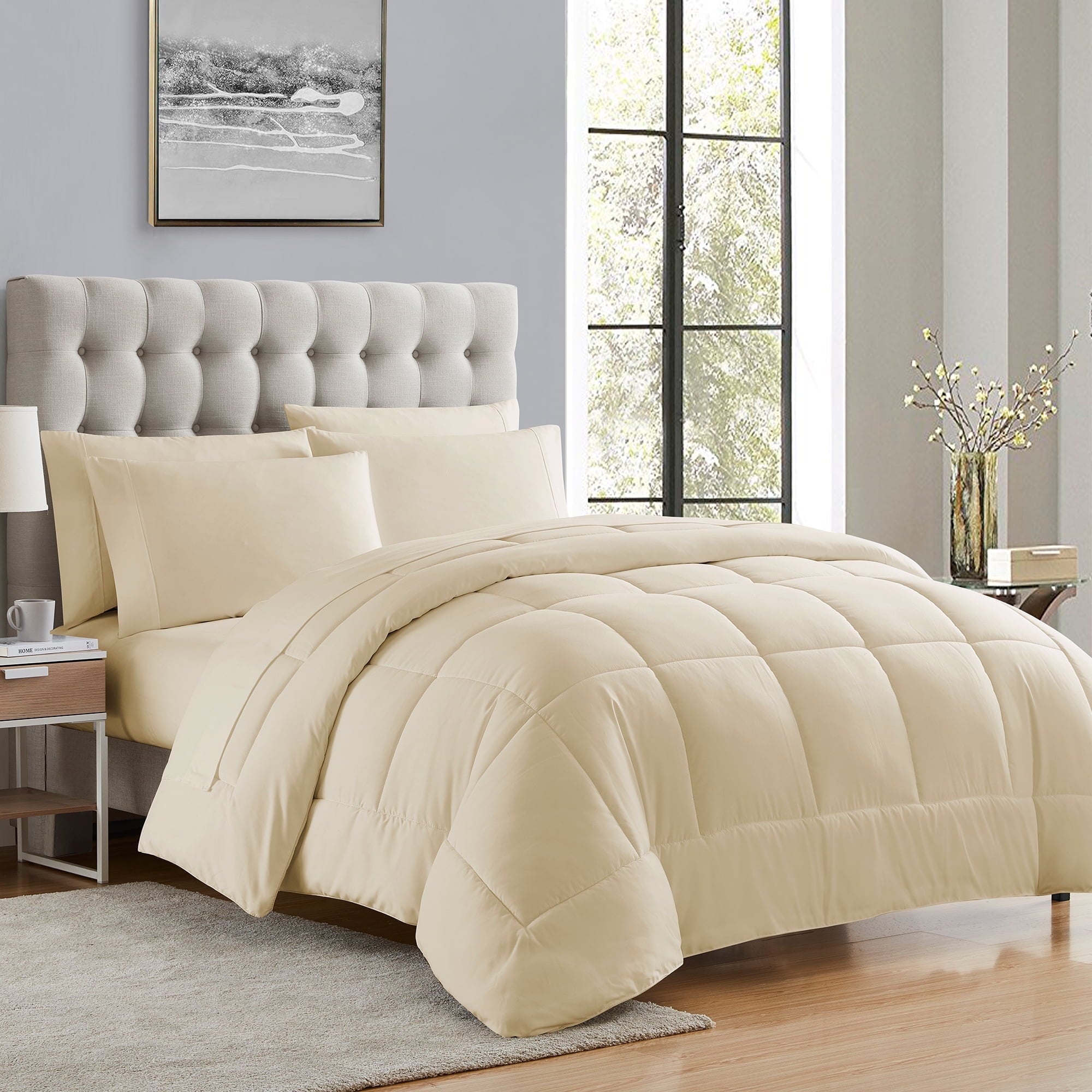 Supreme 5 Piece Bed-In-A-Bag All Season Solid Comforter & Sheet Set, Twin Extra-Long, Beige