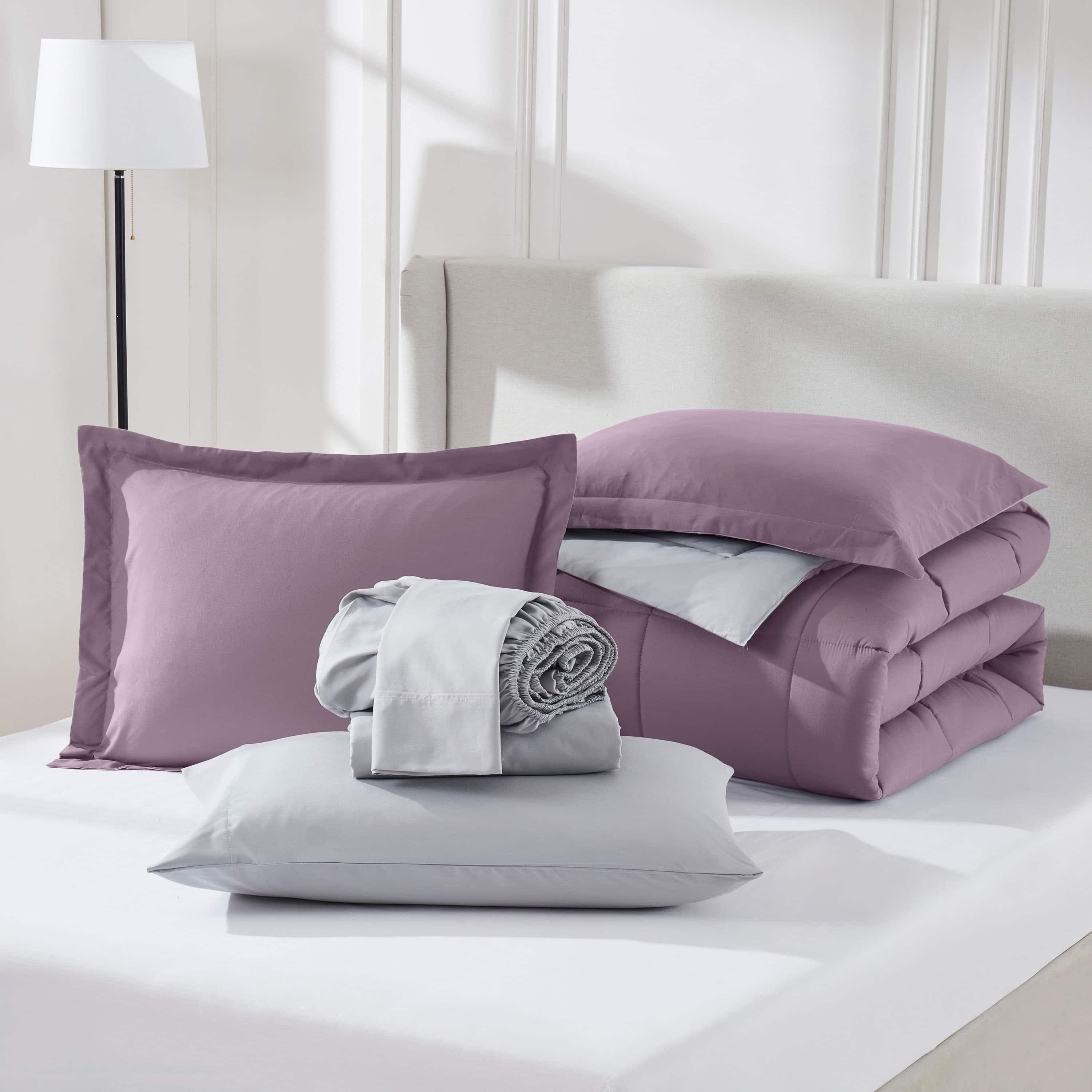 Virtu Queen Comforter Set, Bed in a bag, 7 Pc Reversible Bedding Comforter Set with Sheets, Bedding Set, Gray