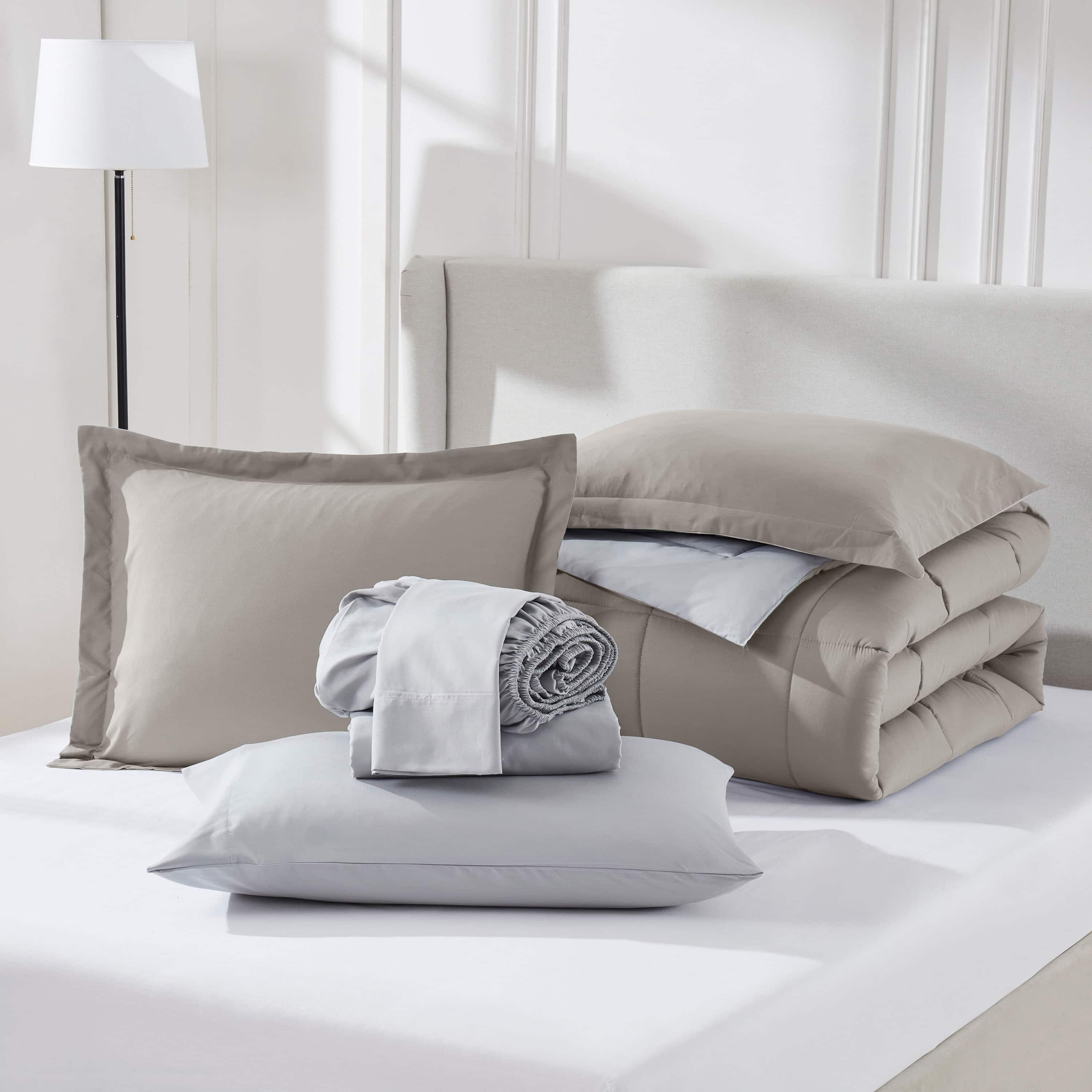 Virtu Queen Comforter Set, Bed in a bag, 7 Pc Reversible Bedding Comforter Set with Sheets, Bedding Set, Gray