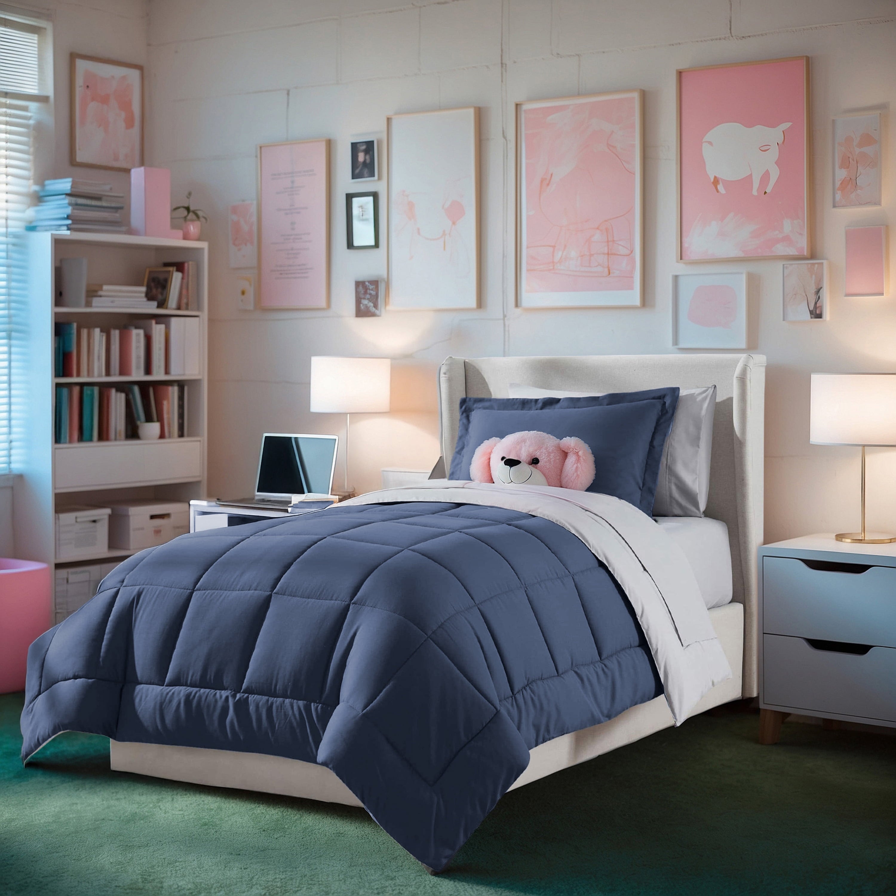 Virtu Queen Comforter Set, Bed in a bag, 7 Pc Reversible Bedding Comforter Set with Sheets, Bedding Set, Gray