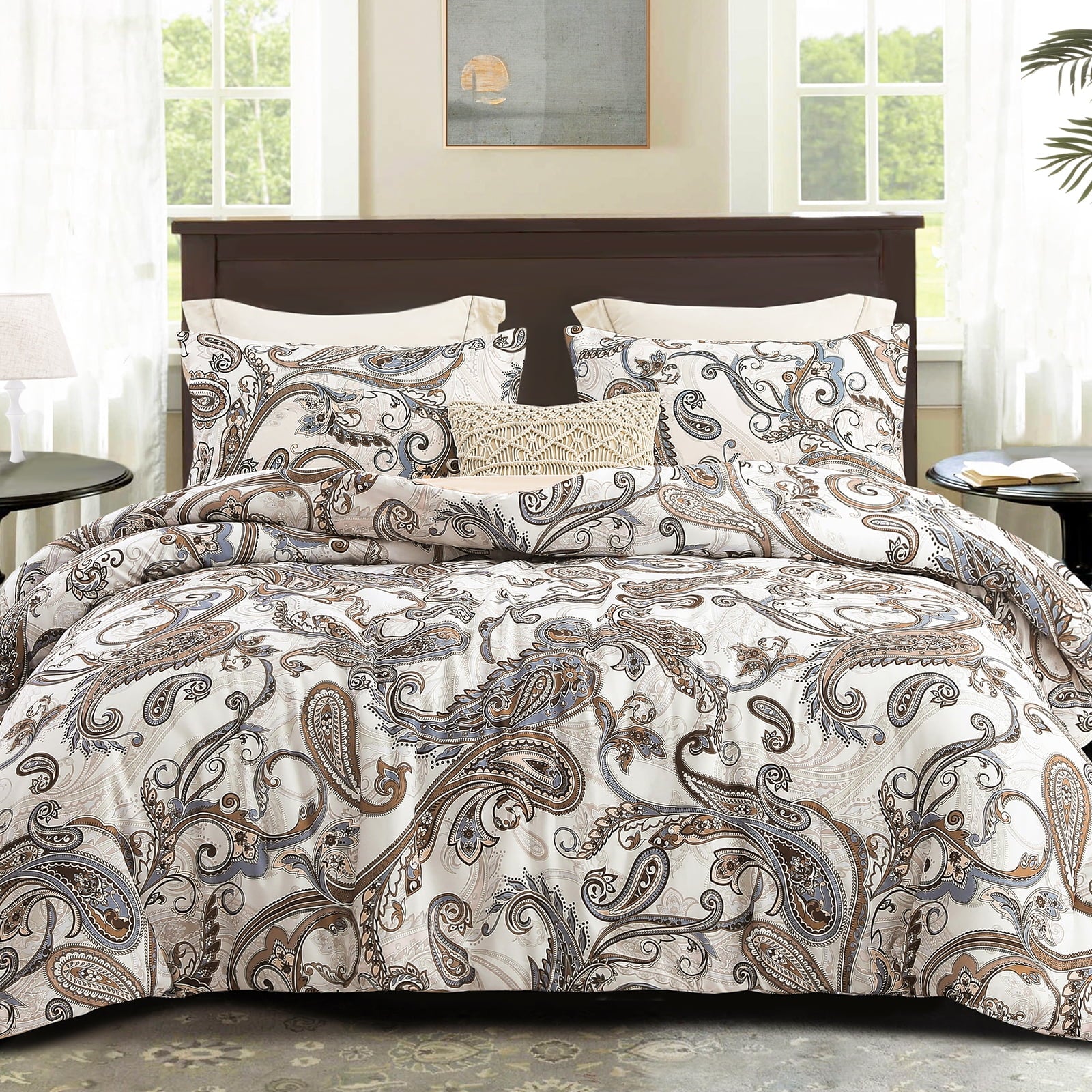 Whale Flotilla 3-Piece King Comforter Set, Soft Reversible Bedding Comforter Sets, Patchwork Printed Down Alternative Comforter Duvet for All Seasons, Grey