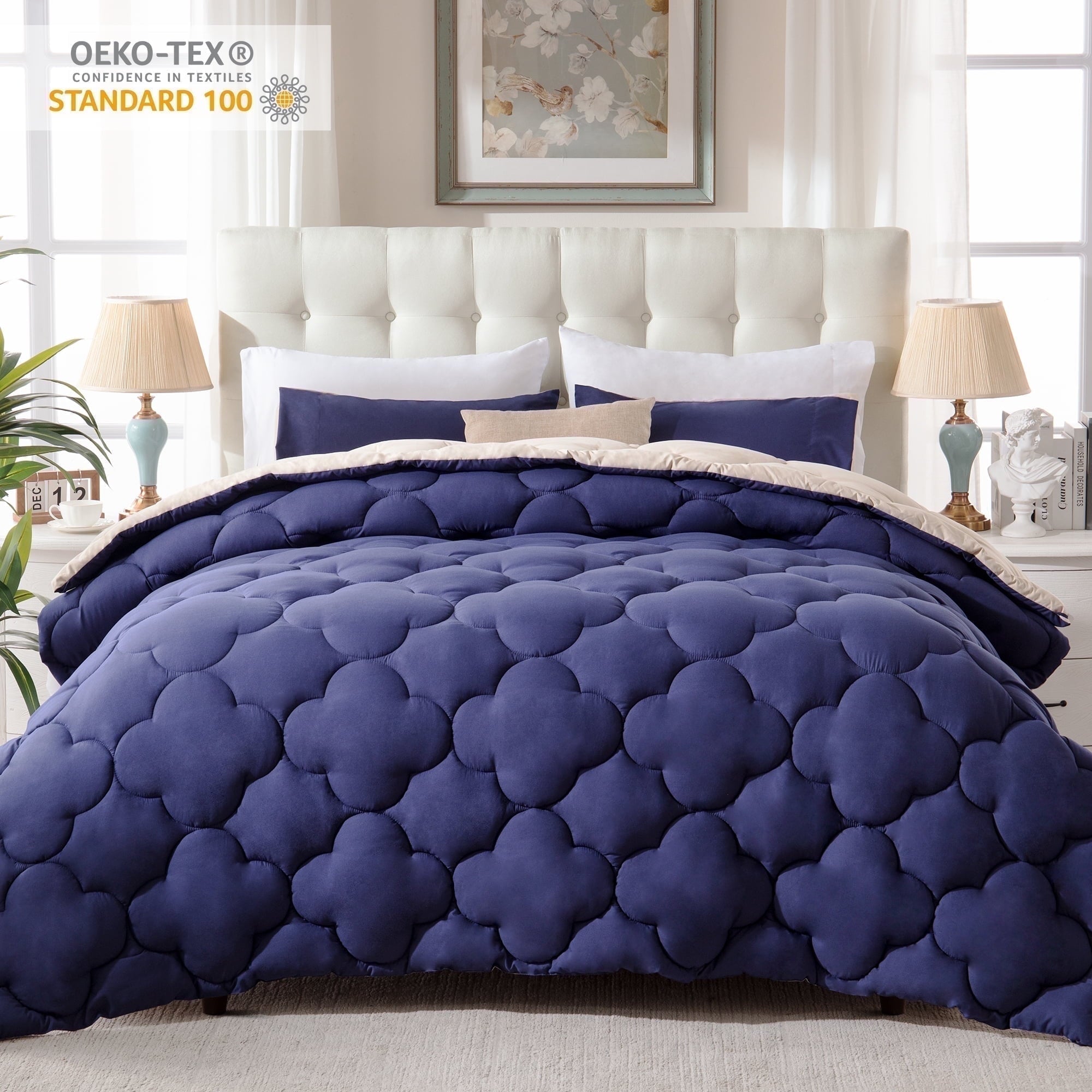 Yalamila Queen Size Comforter Set 3-Piece All-Season Down Alternative Reversible Comforter Set,Black/Grey,200GSM Cooling Quilted Duvet Insert,95 GSM Soft Cover Bed in a Bag