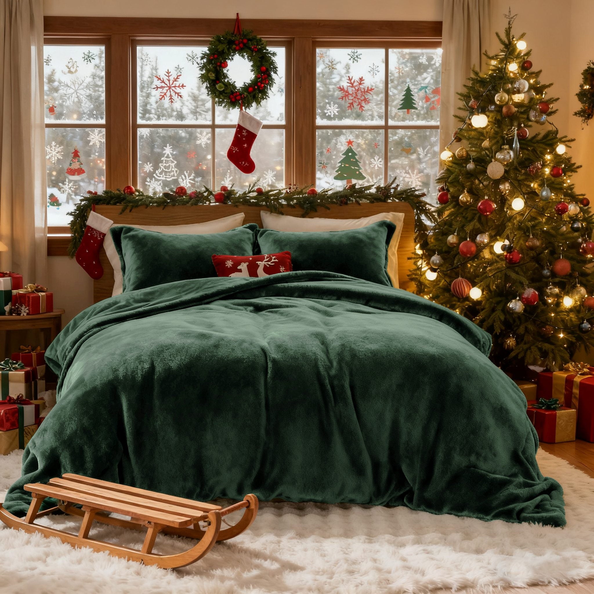 JOLUSERE Dark Green Velvet Duvet Cover King Set, 3-Piece Ultra Soft Fluffy Velvet Winter Bedding Cover