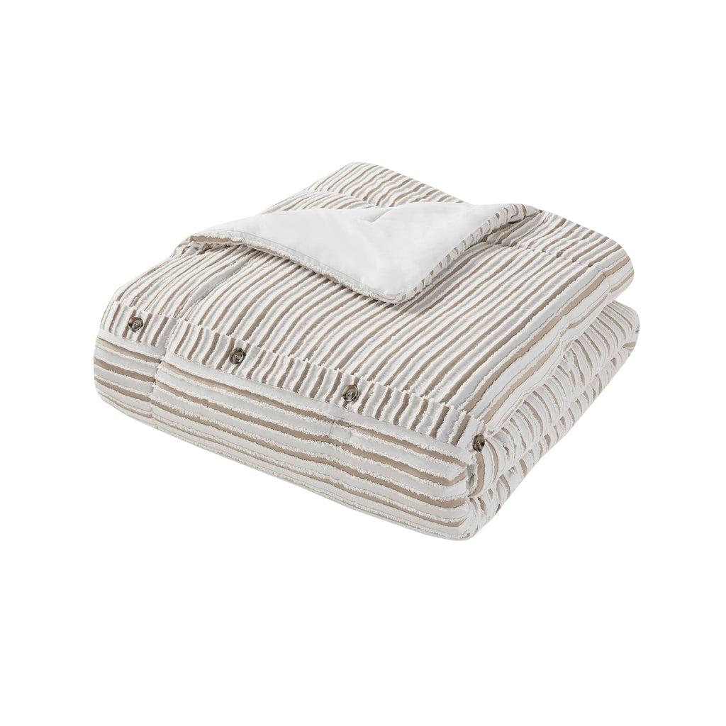 Mainstays 5-Piece Tan Striped Comforter Set, Full/Queen