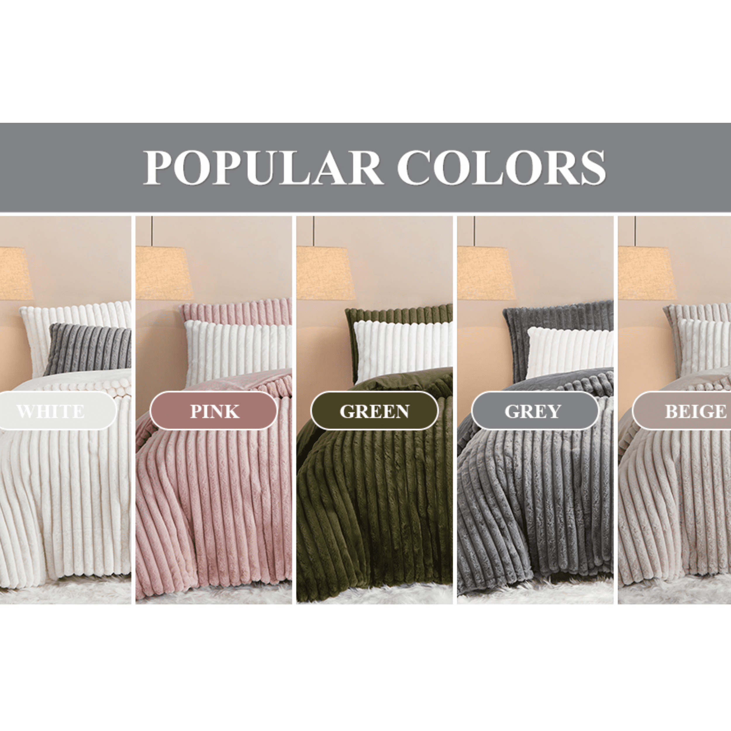 JOLUSERE Beige Fluffy Striped Duvet Cover Queen Set, 3-Piece Super Soft Faux Rabbit Fur Winter Warm Fuzzy Comforter Cover