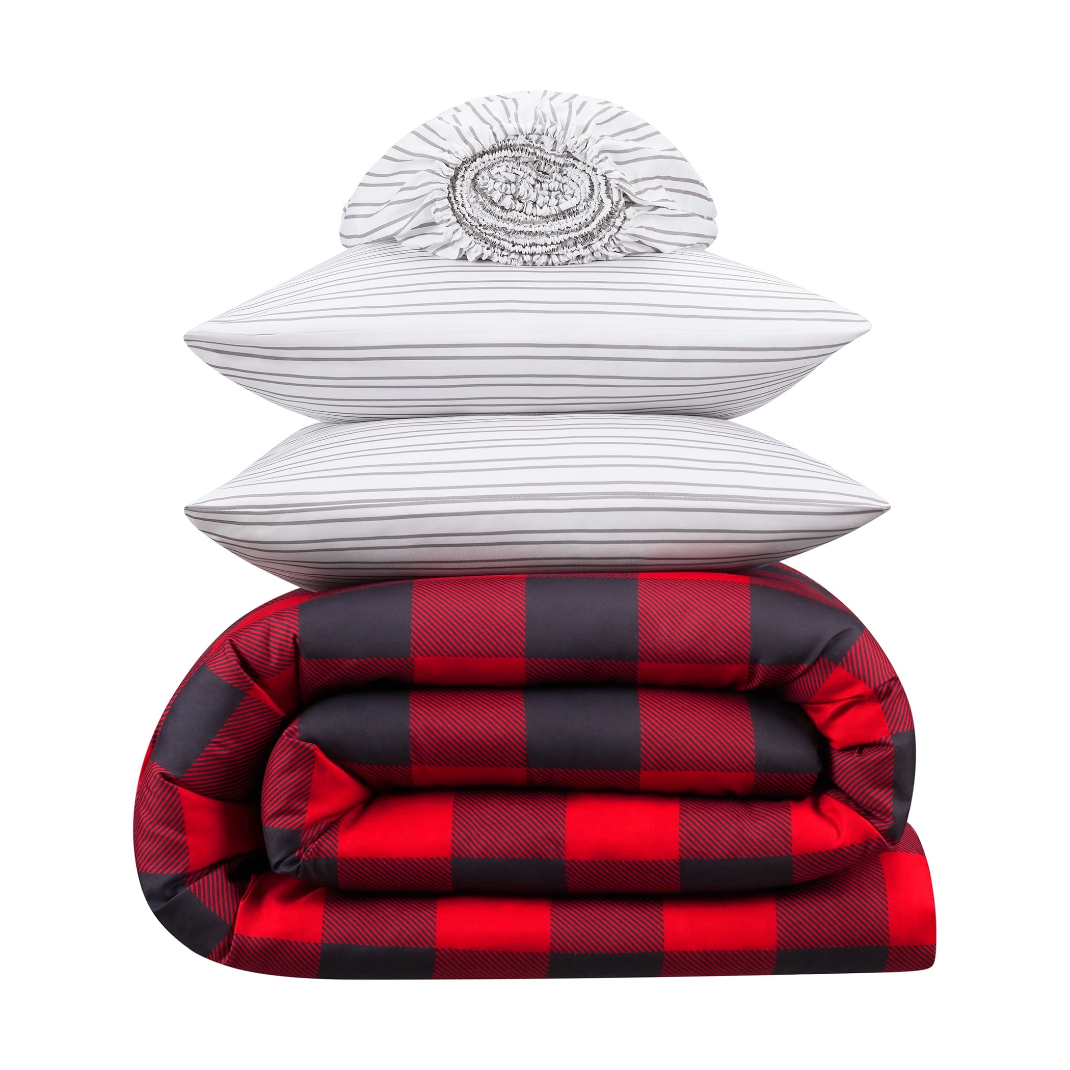 Serta Simply Clean Alex Red Buffalo Check Plaid 7-Piece Bedding Set, King