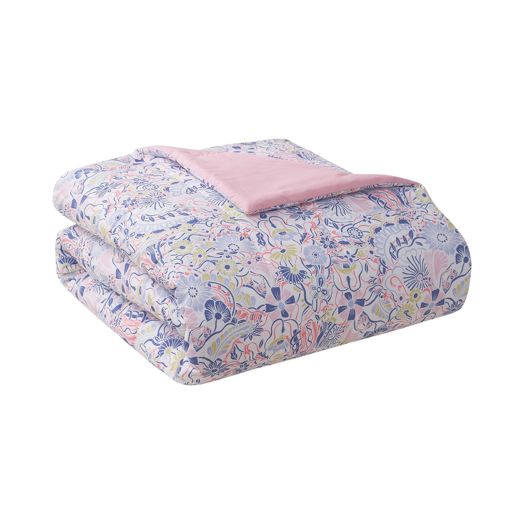 14pc College Dorm Essentials Bundle, Twin-XL, Reversible Bed in a Bag Comforter Set, Purple Floral