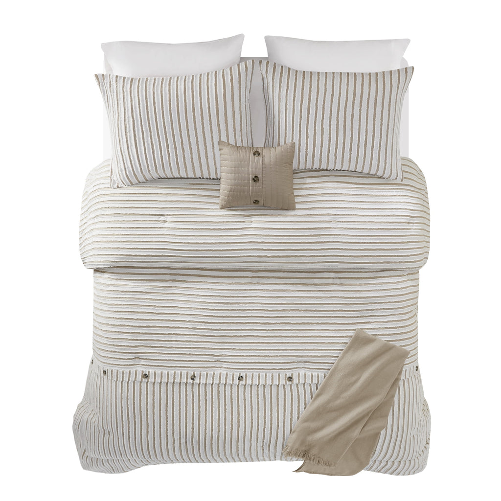 Mainstays 5-Piece Tan Striped Comforter Set, Full/Queen