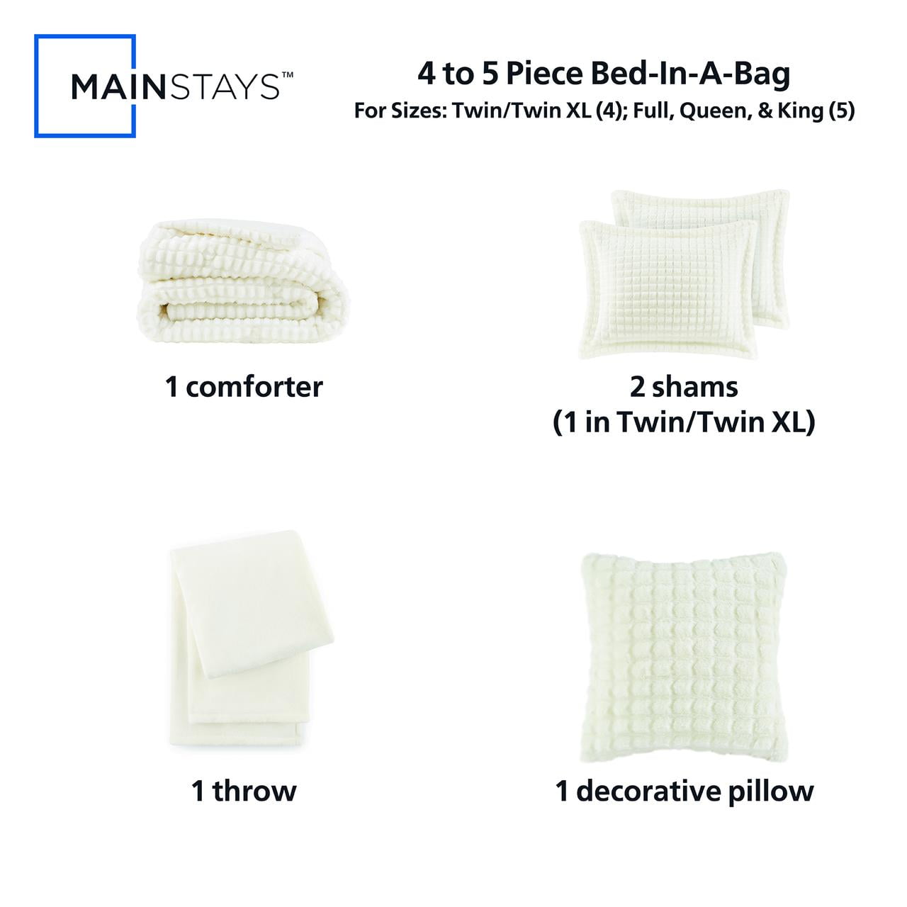 Mainstays 5-Piece Cream Cozy Plush Comforter Set, Full/Queen